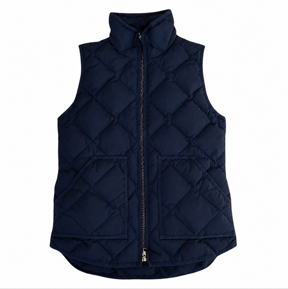 Down Filled J Crew Puffer Vest Diamond Quilted Navy Women's